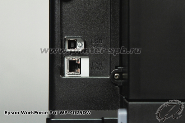 Epson WorkForce Pro WP-4025DW: Гнезда подключения Ethernet (RJ-45) и USB 2.0