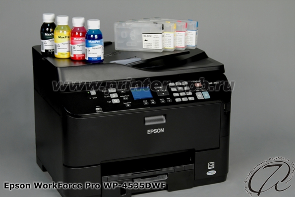 Epson WorkForce Pro WP-4535DWF: + ПЗК + чернила MaxPro пигмент по 100 мл.