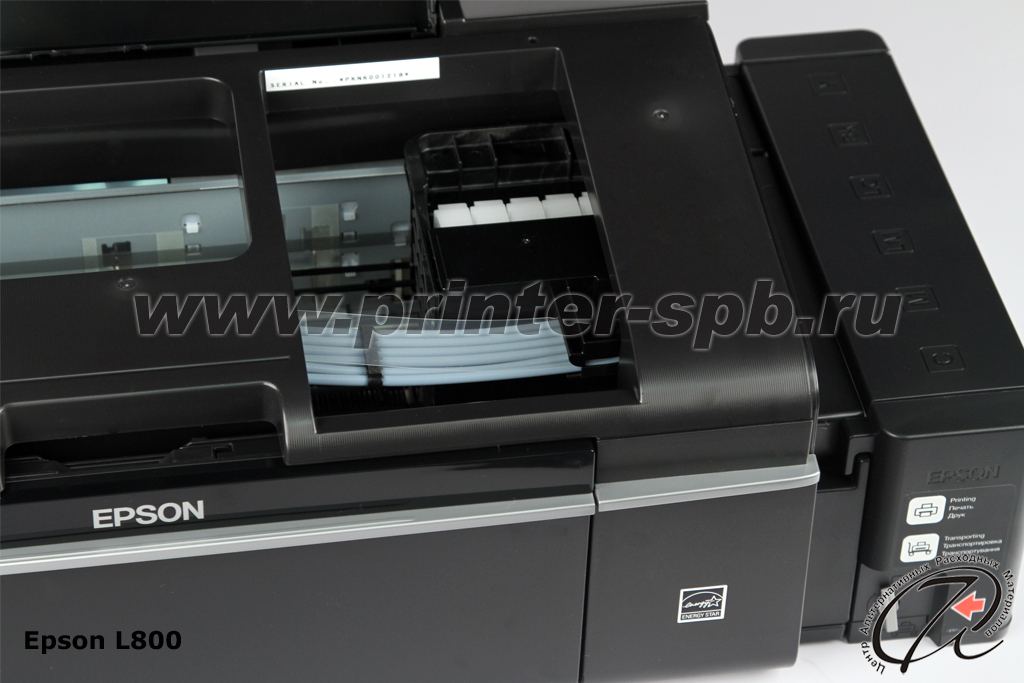 Epson L800: Вид сверху с открытой крышкой принтера | Фотография