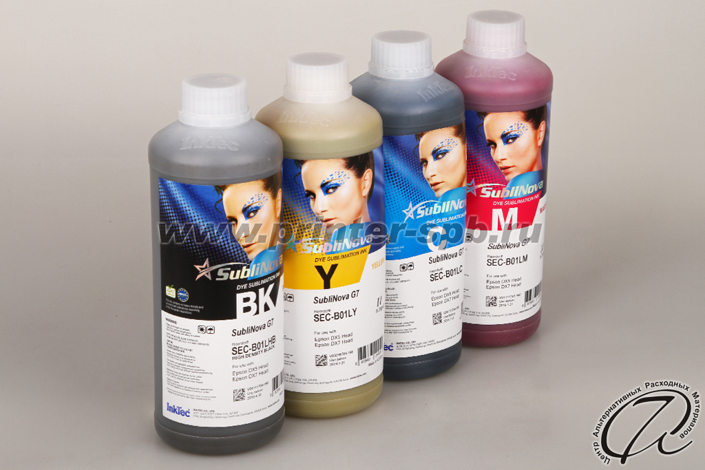 Набор сублимационных чернил Inktec SubliNova G7 SEC-B01L, вид слева Набор сублимационных чернил Inktec SubliNova G7 SEC-B01L