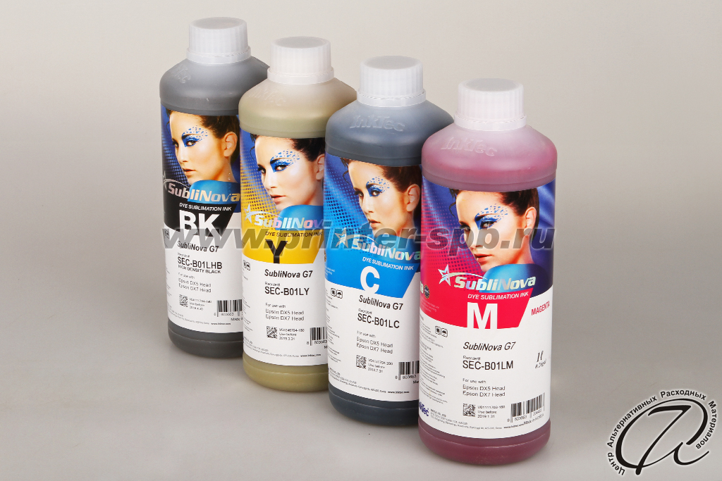 Набор сублимационных чернил Inktec SubliNova G7 SEC-B01L, вид справа Набор сублимационных чернил Inktec SubliNova G7 SEC-B01L