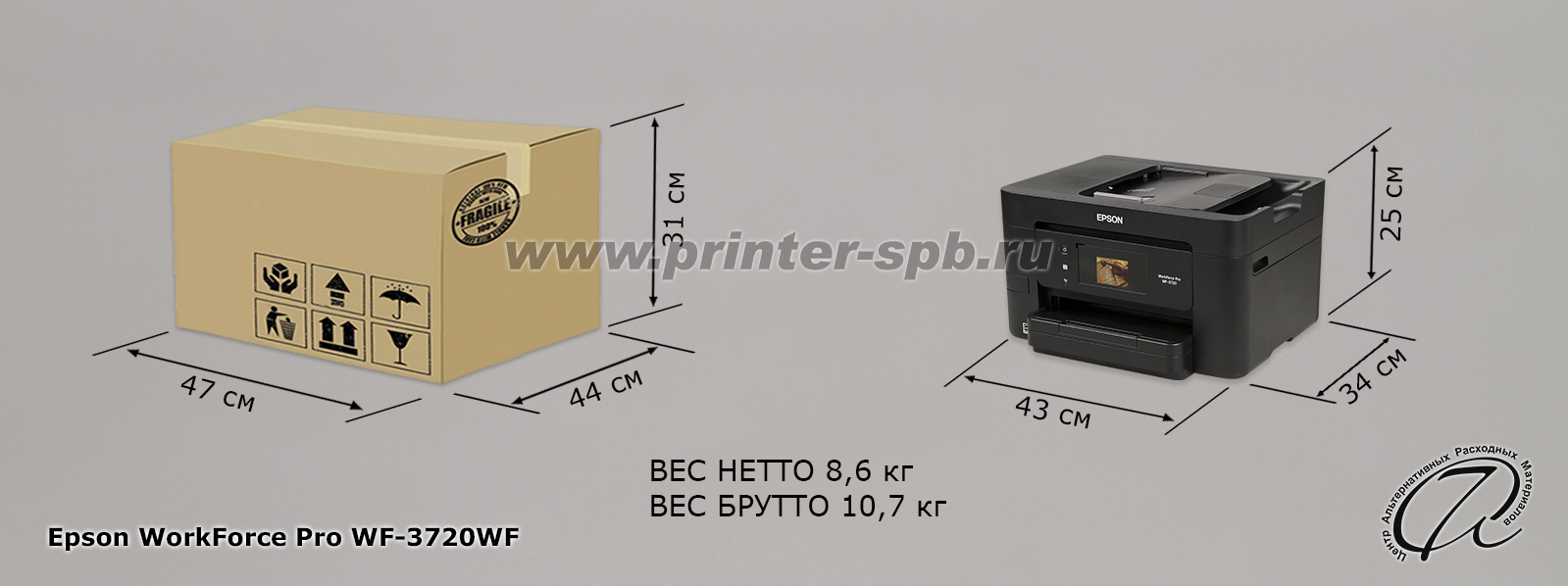 Epson WorkForce PRO WF-3720DWF, габариты и вес